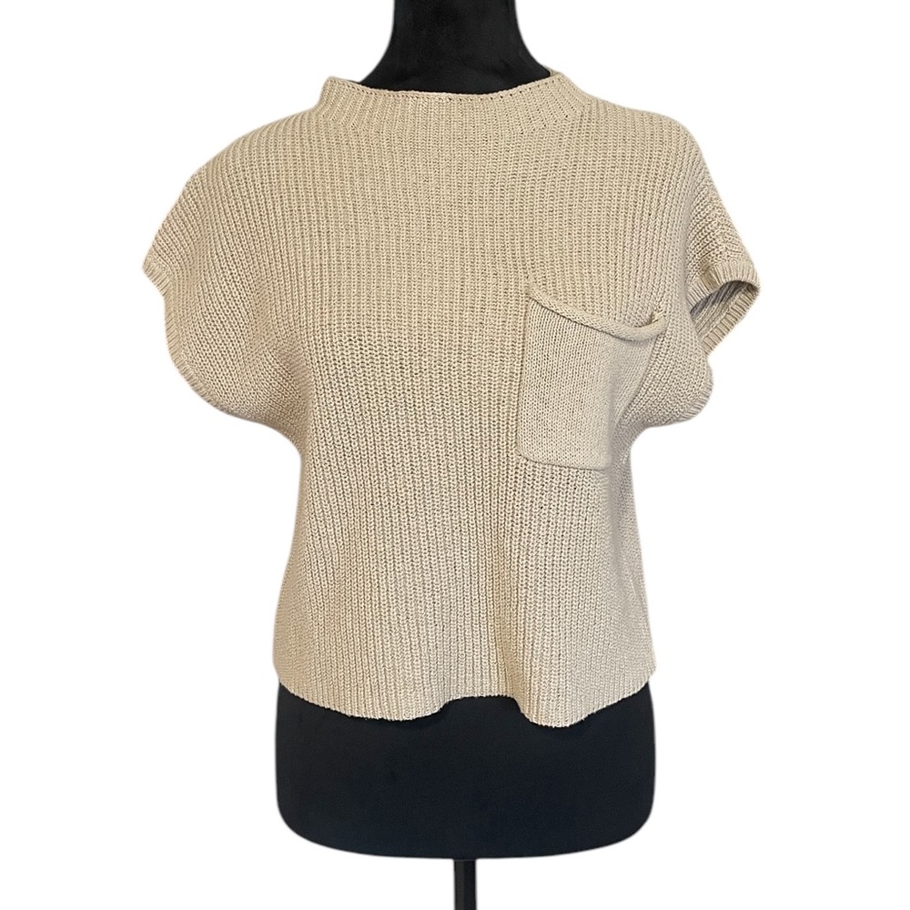 Free People Beige, tan Knit, ribbed Short Sleeve Sweater,cropped, XS, New - Picture 8 of 8